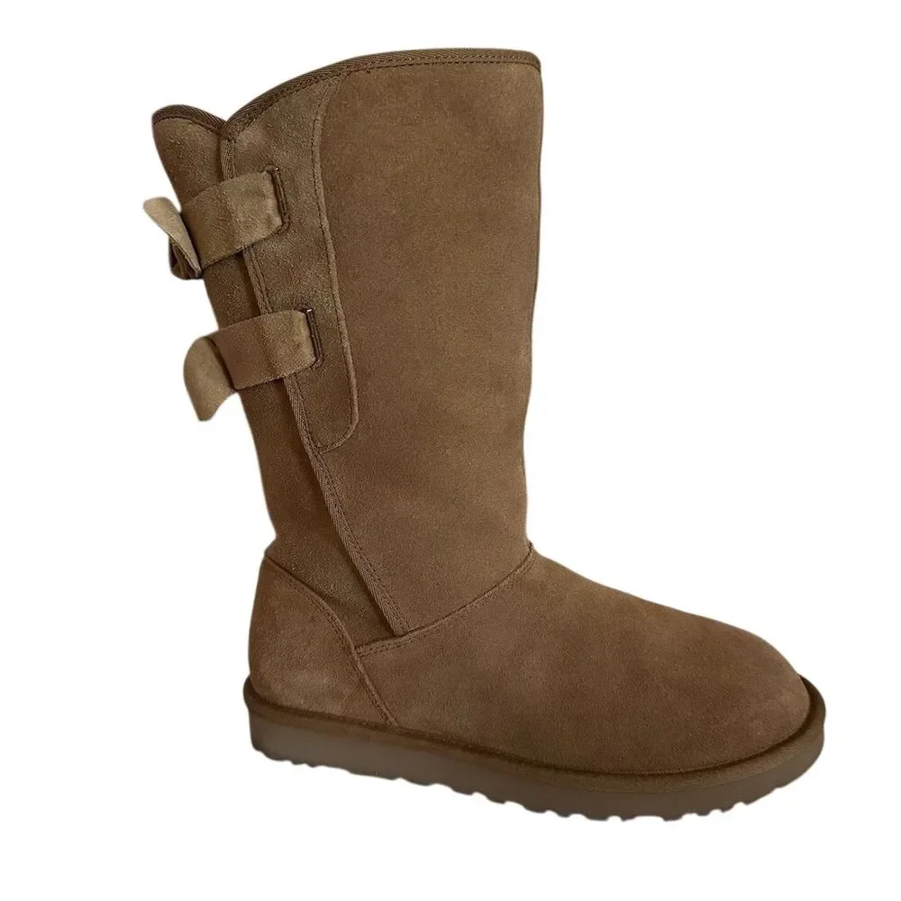 UGG Women's Allegra Bow II‎ Brown Suede Boots with Bow Detail Size 7